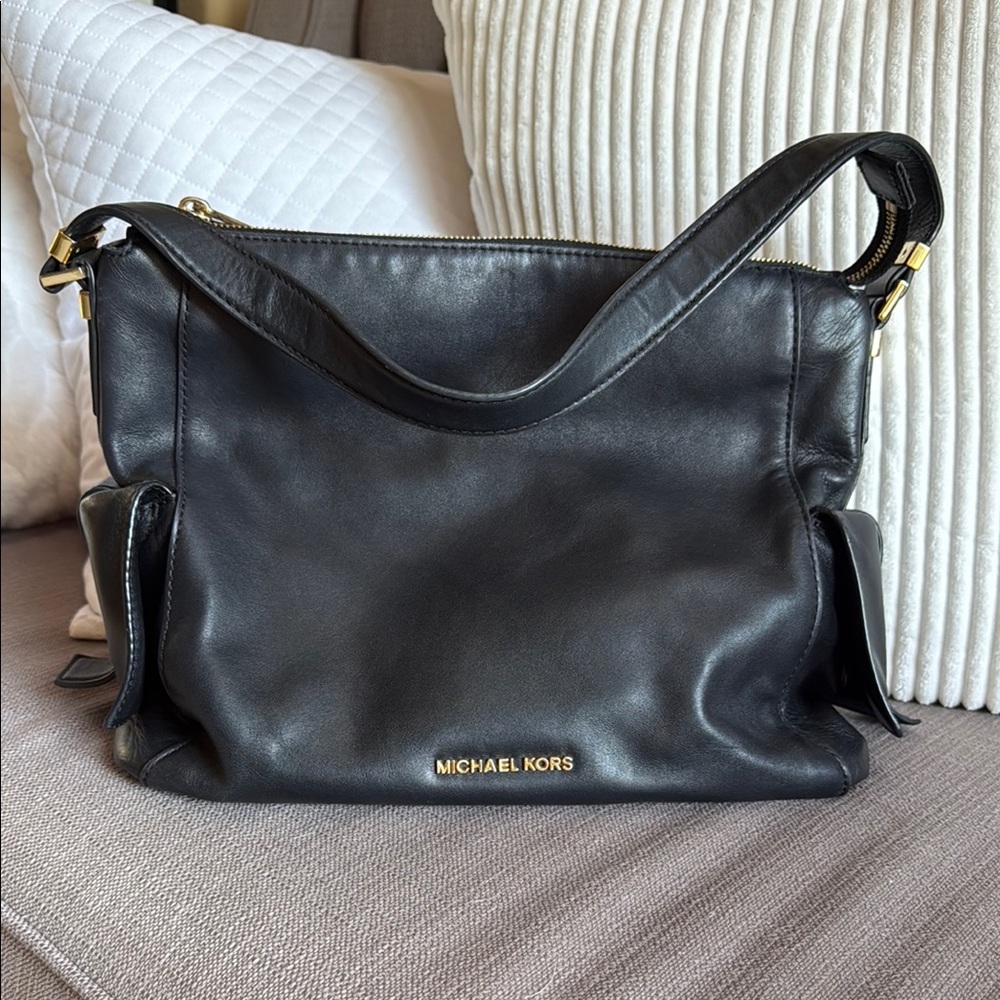 Michael Kors Black Shoulder Bag with Silver Hardware